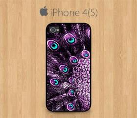 iPhone 4 Case, iPhone 4S Case Black, Purple Peacock Feather Pretty Cute Girly