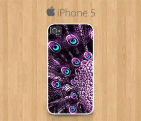 iPhone 5 Case White, Purple Peacock Feather Pretty Cute Girly