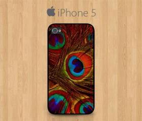 iPhone 5 Case Black, Orange Peacock Feather Pretty Cute Girly