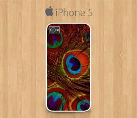 iPhone 5 Case White, Orange Peacock Feather Pretty Cute Girly