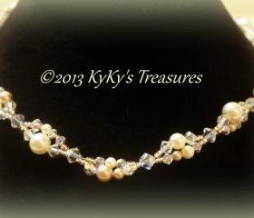 Swarovski Pearl & Crystal Two Strand Bridal Necklace , Bridal Jewelry, Wedding Jewelry, Bridesmaid Jewelry, Bridal Necklace