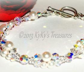 Swarovski Pearl & Crystal Two Strand Bridal Bracelet , Bridal Jewelry, Wedding Jewelry, Bridesmaid Jewelry, Bridal Bracelet, Bridesmaid