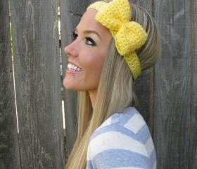 Soft Sunshine Yellow Bow Headband with Natural Vegan Coconut Shell Buttons - Adjustable