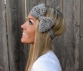 Grey Marble Bow Headband with Natural Vegan Coconut Shell Buttons - Adjustable