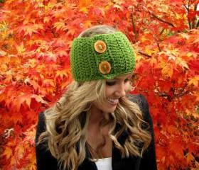 Juicy Green Apple Head Wrap With Reclaimed Wood Buttons