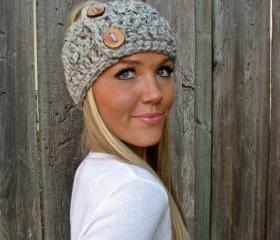 Lamb's Wool Collection - Multi Ways to Wear - Plush Wool Wrap/Neckwarmer In Grey Marble w/Handmade Reclaimed Wood Buttons-Adjustable Unisex