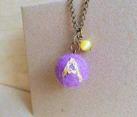 Monogram Necklace,Personalized Monogram Embroidered Necklace, Monogram Felt Pendant, Felt Beaded Jewelry,Personalized Embroidered Jewelry,Under 20 25 30 50