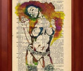 ORIGINAL Print of a my painting on a page original of Italian dictionary of 1938