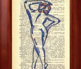ORIGINAL Print of a my painting on a page original of Italian dictionary of 1938