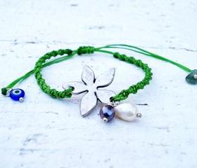 Silver Flower Bracelet or Anklet, Friendship Bracelet. Cute Gift.