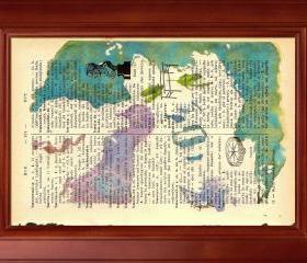 ORIGINAL Print of a my painting on a page original of Italian dictionary of 1938