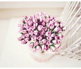 Mulberry paper tiny Rose Buds flower pink / pack 