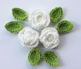 white crochet roses
