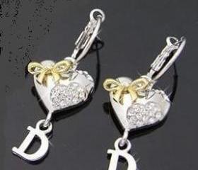 Smooth Peach heart Gold Bow D word D Letter Hoop earrings with Swarovski Crystals