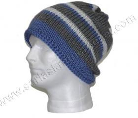 Mens Gray Beanie - Blue Beanie Reversible Beanie for Men - Stripe Beanie White Beanie for Men- Chunky Beanie
