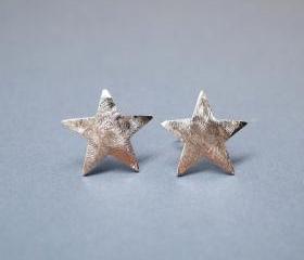 Brushed Chunky Star Earrings in Silver