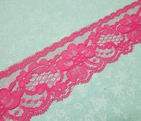 1 yard of 2 inch Hot Pink Chantilly lace trim for bridal, baby, wedding, valentines, romantic, couture by MarlenesAttic - Item N0