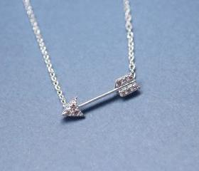 Arrow with cubic zirconia detail pendant necklace in silver
