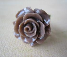 Mocha Brown Rose on Antique Brass Filigree Ring - Adjustable - Jewelry by FIVE