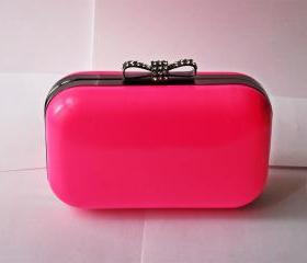 Pink Candy Box Clutch Bag With Bow Clasp