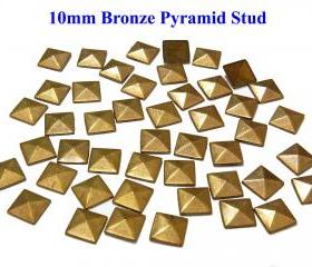 50 pcs 10mm DIY Bronze Pyramid FlatBack Studs Hotfix Iron On Glue On for iPhone Case or Crafts