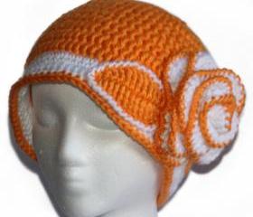 Womens Orange Spring Beanie Rose Beanie for Teen Girls and Women