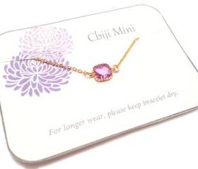 purple minimalist bracelet - purple crystal - bezel bracelet