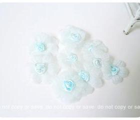 10 Light blue Satin organza flower / pack