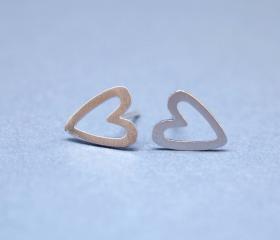 Sideways Open Heart studs earrings in silver