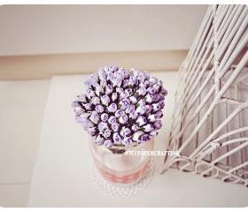 Mulberry paper tiny Rose Buds flower purple center / pack 