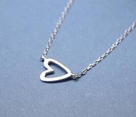 Sideways Open Heart Necklace in silver