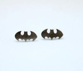 Dark night Batman studs earrings Dark Grey color, 925 silver post