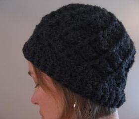 Adult Crocheted Beanie Style Hat. Spiral Divine Design. Women's Size in Taupe Brown or Charcoal Gray.