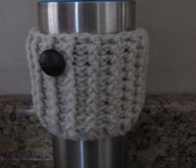 Reusable Crochet Coffee Cup Sleeve with Button. Travel Mug Cozy. Slip-on Java Jacket.