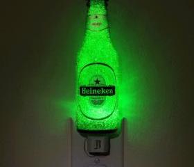 7oz Heineken Night Light / Accent Lamp- VIDEO DEMO- Eco LED..."Diamond Like" Glass Crystal Coating on interior