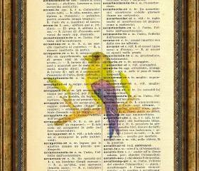 ORIGINAL Print of a my painting on a page original of Italian dictionary of 1938