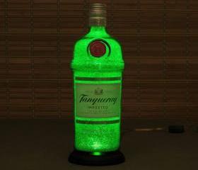 Tanqueray Gin Bottle Lamp/Bar Light-VIDEO DEMO-11 year LED - Intense Sparkle & Glow / Diamond Like Glass coating inside