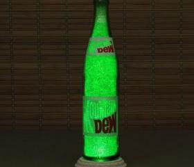 Vintage Mountain Dew 1970's Soda Bottle Lamp/Bar Light / VIDEO DEMO-Intense Sparkle and Glow Glass Crystals on Inside Surface inside