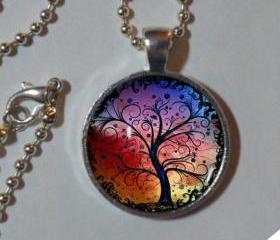 Tree Of Life Necklace. Rainbow. TREE OF LIFE Pendant . 1' Sterling silver, glass & high quality chain necklace. Glass pendant necklace.