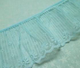 1 yard of 4 inch Light Blue ruffled chantilly lace trim for bridal, baby, wedding, couture, costume by MarlenesAttic - Item O9