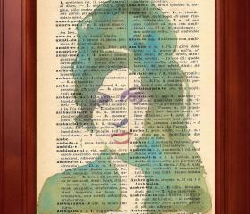 ORIGINAL Print of a my painting on a page original of Italian dictionary of 1938