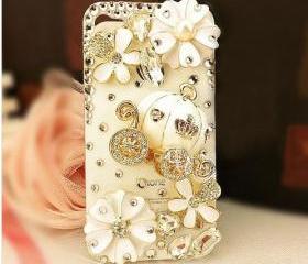 3D Luxury iphone 5 100% Handmade Cinderella's Pumpkin Cart Wagon White Hard Case