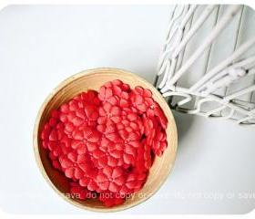 10 Red Flower shape velvet felt / pack 
