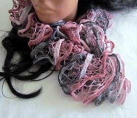 Elegant curly scarf, scarf, girls, women, spring, autumn, colorful,light pink, pink, gray, light gray