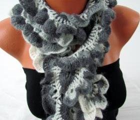 Knitted scarf crochet, colorful greyscale