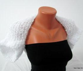 Knitted, white, bolero shoulder, sleeves wedding bridal, bridesmaids and for women