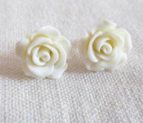 White Flower Stud Earrings