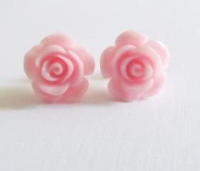 Pink Flower Stud Earrings