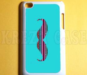 iPod Touch 4 Case Mustache with aztec pattern Ipod 4G Touch Case, 4th Gen Ipod Touch Cases