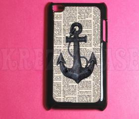 Ipod Touch 4 Case - Anchor with book art Ipod 4G Touch Case, 4th Gen Ipod Touch Cases